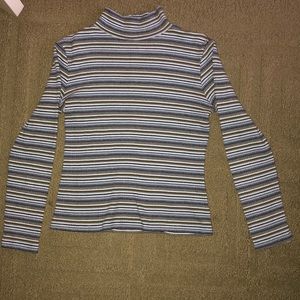 Striped long sleeve turtle neck crop top